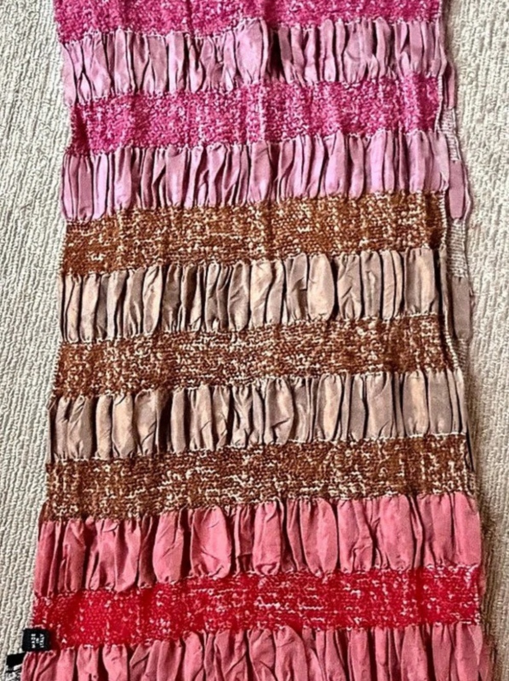 Striped Silk Blend Scarf in Pink & Brown